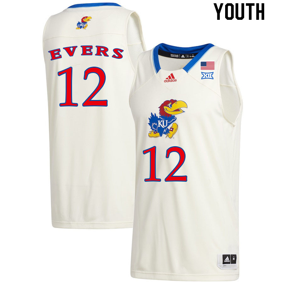 Youth #12 Wilder Evers Kansas Jayhawks College Basketball Jerseys Stitched Sale-Cream